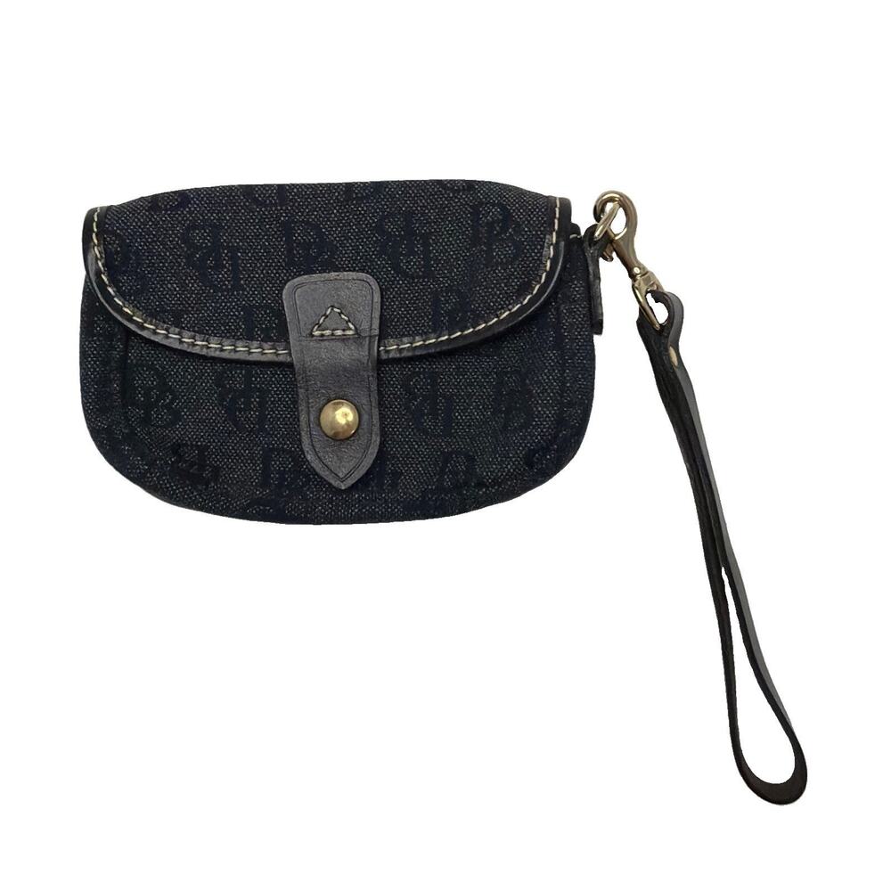 Dooney & Bourke Signature Navy Blue Dark Classic DB Canvas Button Snap Wristlet